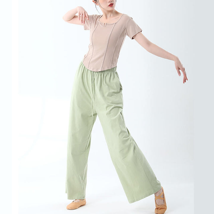 Buddha Stones Loose Cotton Drawstring Wide Leg Pants For Yoga Dance With Pockets - image 16