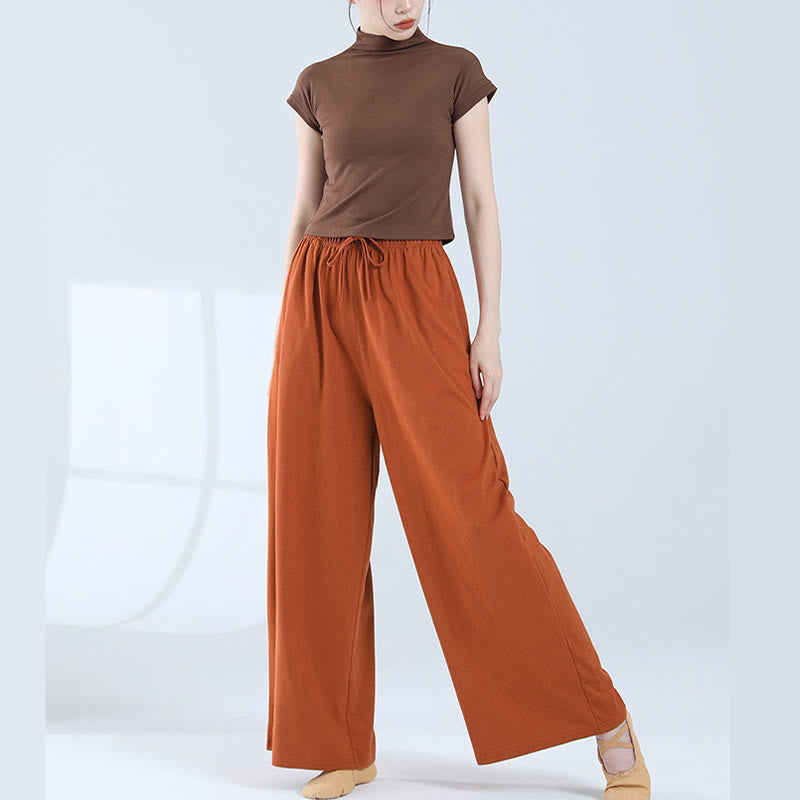 Buddha Stones Loose Cotton Drawstring Wide Leg Pants For Yoga Dance With Pockets