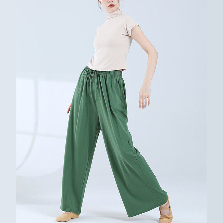 Buddha Stones Loose Cotton Drawstring Wide Leg Pants For Yoga Dance With Pockets