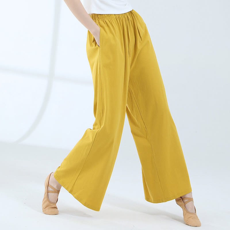 Buddha Stones Loose Cotton Drawstring Wide Leg Pants For Yoga Dance With Pockets - image 23