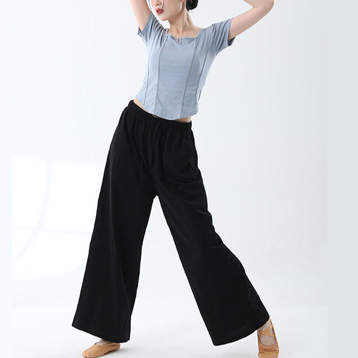 Buddha Stones Loose Cotton Drawstring Wide Leg Pants For Yoga Dance With Pockets - image 7