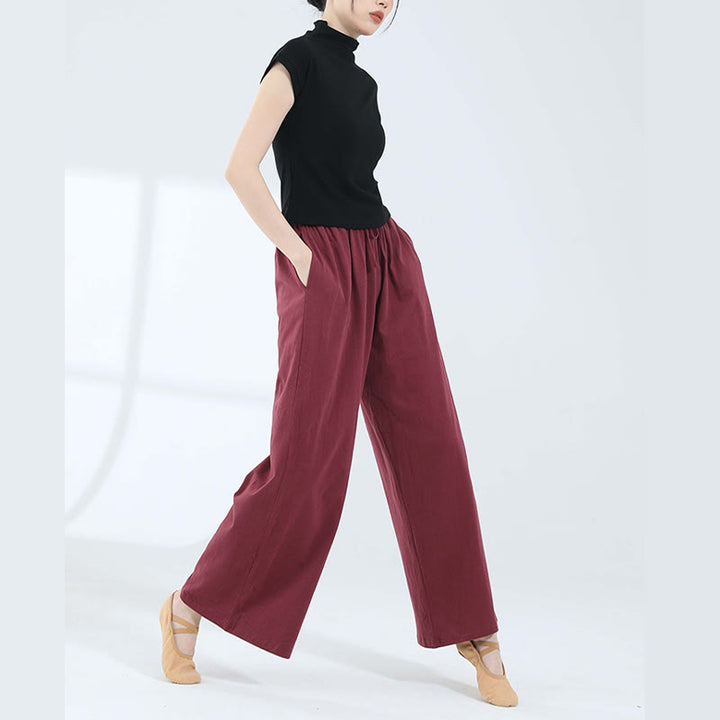 Buddha Stones Loose Cotton Drawstring Wide Leg Pants For Yoga Dance With Pockets