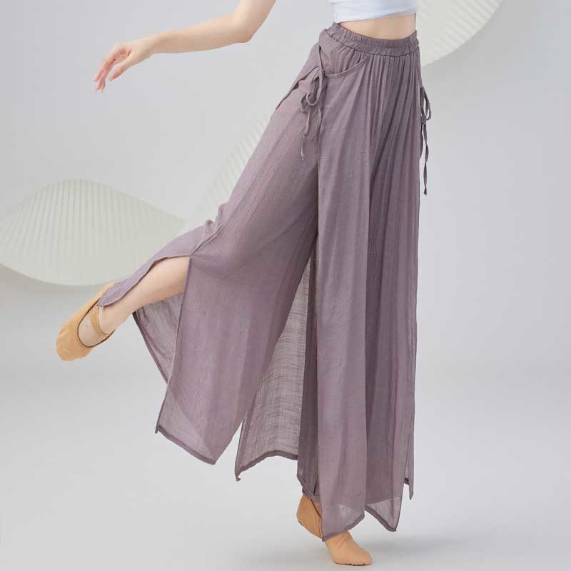 Buddha Stones Solid Color Loose Cotton Linen Wide Leg Pants For Yoga Classical Dance - RosyBrown - US8-10，UK/AU12-14，EU40-42 (2XL) - image 0