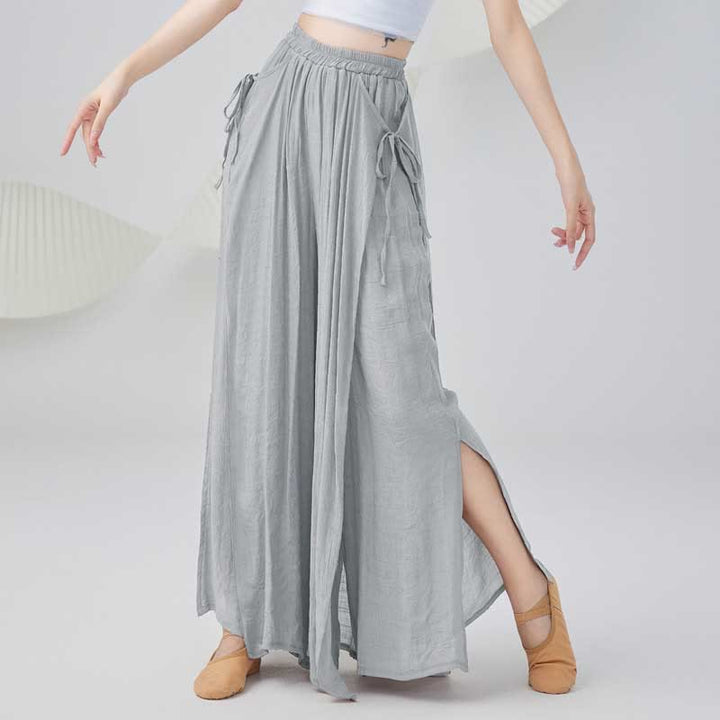 Buddha Stones Solid Color Loose Cotton Linen Wide Leg Pants For Yoga Classical Dance - Gray - US8-10，UK/AU12-14，EU40-42 (2XL) - image 6