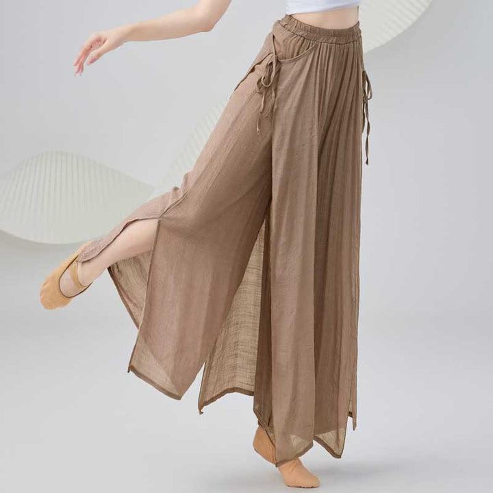 Buddha Stones Solid Color Loose Cotton Linen Wide Leg Pants For Yoga Classical Dance - Brown - US8-10，UK/AU12-14，EU40-42 (2XL) - image 9