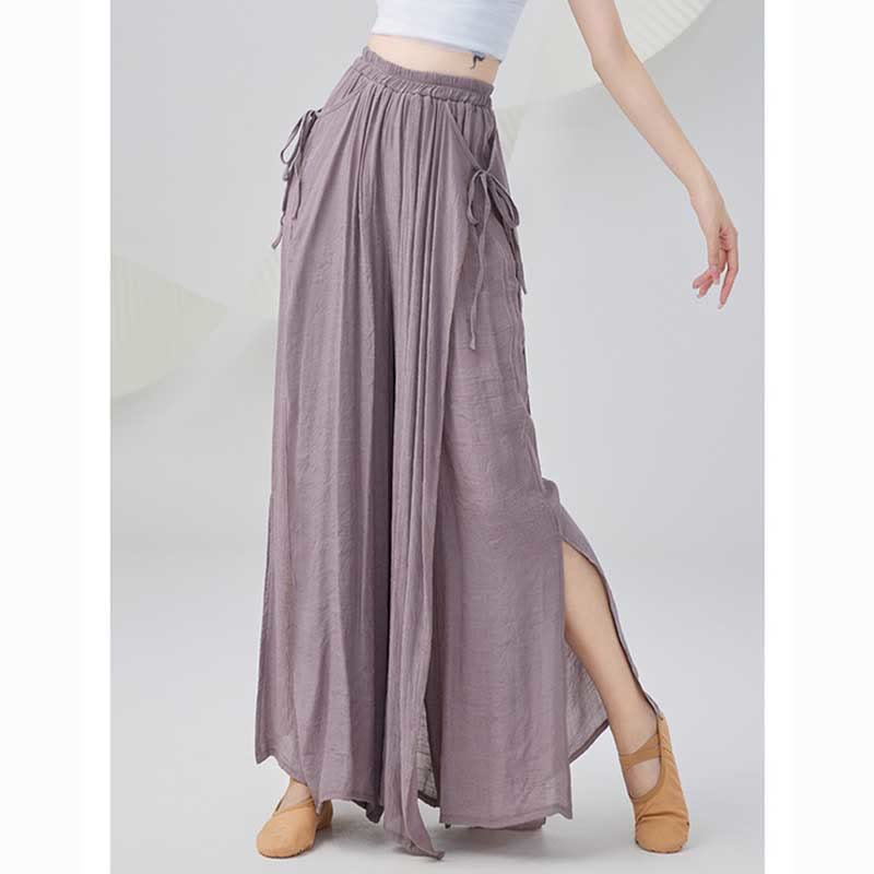 Buddha Stones Solid Color Loose Cotton Linen Wide Leg Pants For Yoga Classical Dance - image 1