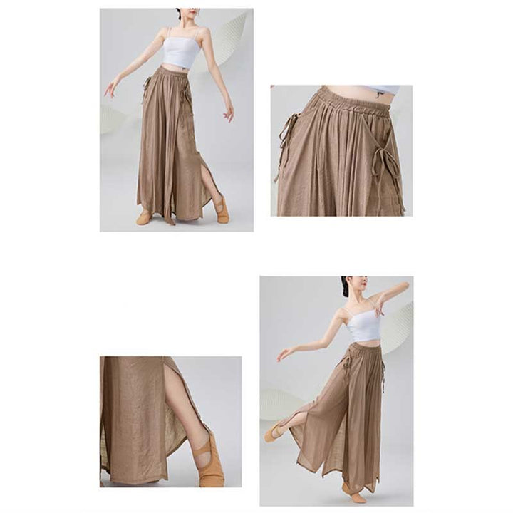 Buddha Stones Solid Color Loose Cotton Linen Wide Leg Pants For Yoga Classical Dance