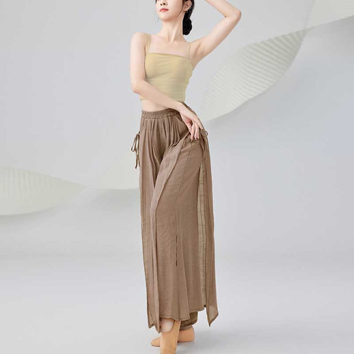 Buddha Stones Solid Color Loose Cotton Linen Wide Leg Pants For Yoga Classical Dance