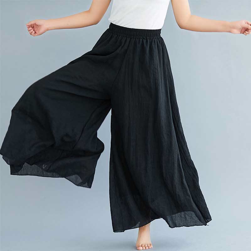 Buddha Stones Women Casual Loose Cotton Linen Wide Leg Pants For Yoga Dance - Black - US2，UK/AU6，EU34 (M) - image 9