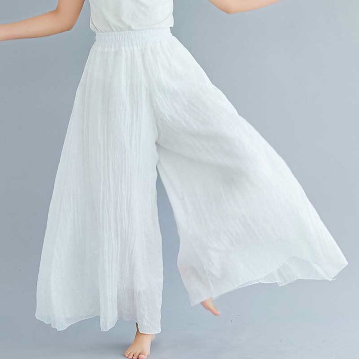 Buddha Stones Women Casual Loose Cotton Linen Wide Leg Pants For Yoga Dance - White - US2，UK/AU6，EU34 (M) - image 3
