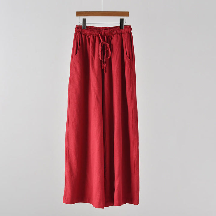 Buddha Stones Loose Cotton Linen Drawstring Wide Leg Pants With Pockets