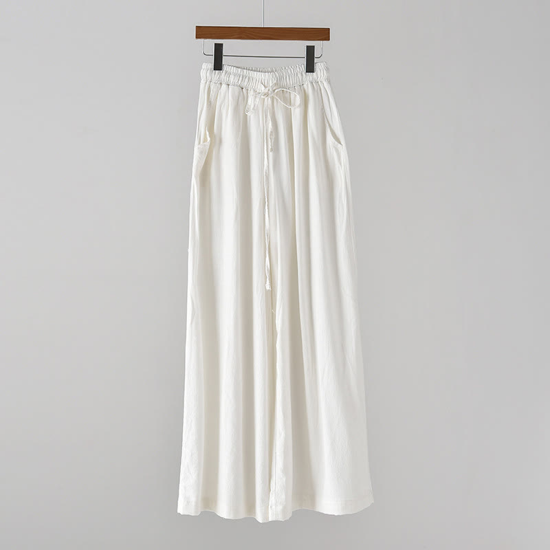 Buddha Stones Loose Cotton Linen Drawstring Wide Leg Pants With Pockets