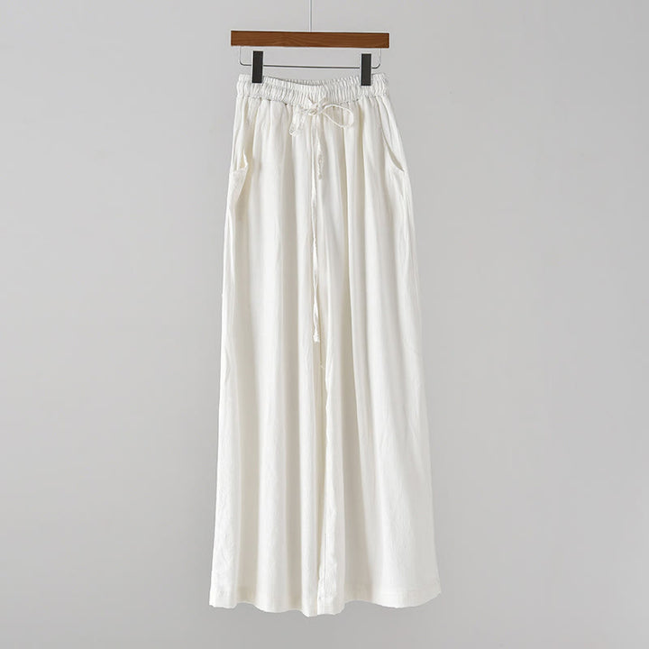 Buddha Stones Loose Cotton Linen Drawstring Wide Leg Pants With Pockets