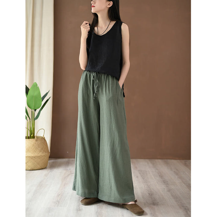Buddha Stones Loose Cotton Linen Drawstring Wide Leg Pants With Pockets - image 21
