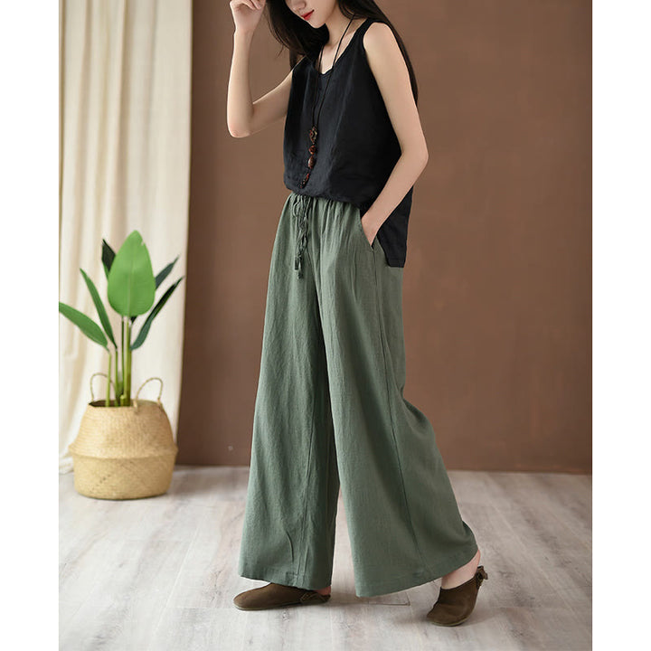 Buddha Stones Loose Cotton Linen Drawstring Wide Leg Pants With Pockets - image 19