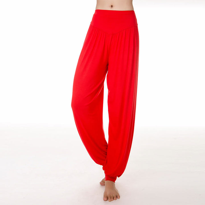 Buddha Stones Solid Color Yoga Dance Long Harem Pants - Red - US14，UK/AU18，EU46 (3XL) - image 25