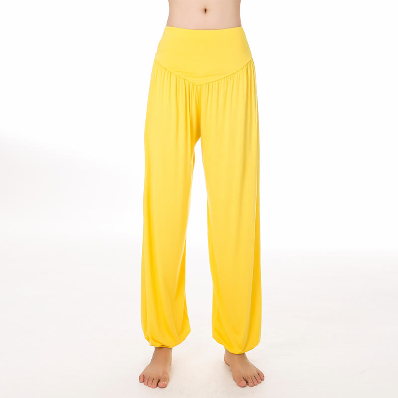 Buddha Stones Solid Color Yoga Dance Long Harem Pants - Yellow - US14，UK/AU18，EU46 (3XL) - image 47