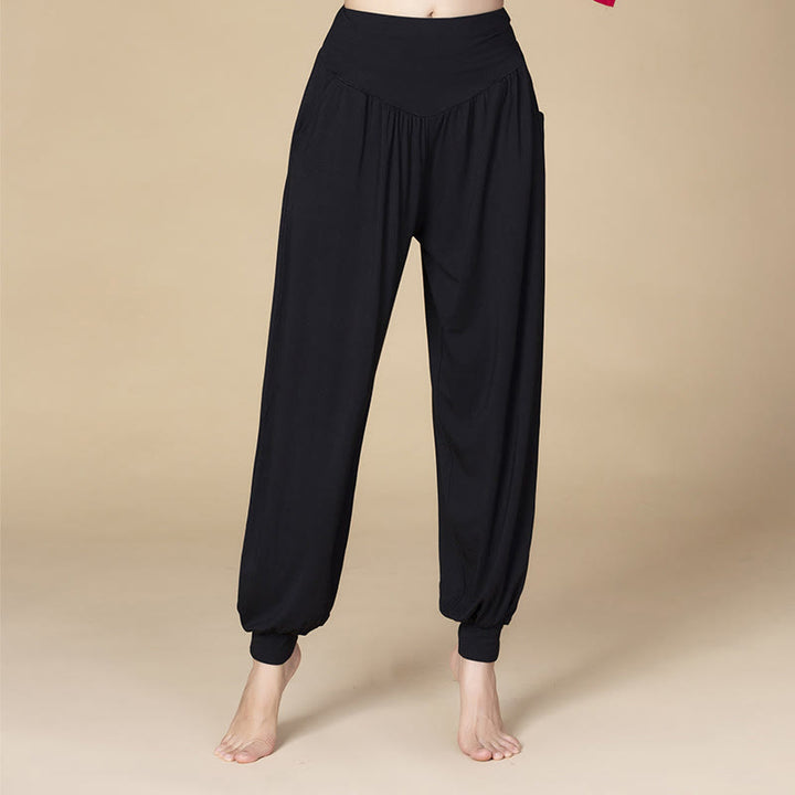 Buddha Stones Solid Color Modal Yoga Dance High Waist Harem Pants With Pockets - Black - US14，UK/AU18，EU46 (3XL) - image 7