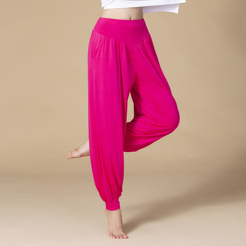 Buddha Stones Solid Color Modal Yoga Dance High Waist Harem Pants With Pockets - Rose Red - US14，UK/AU18，EU46 (3XL) - image 15