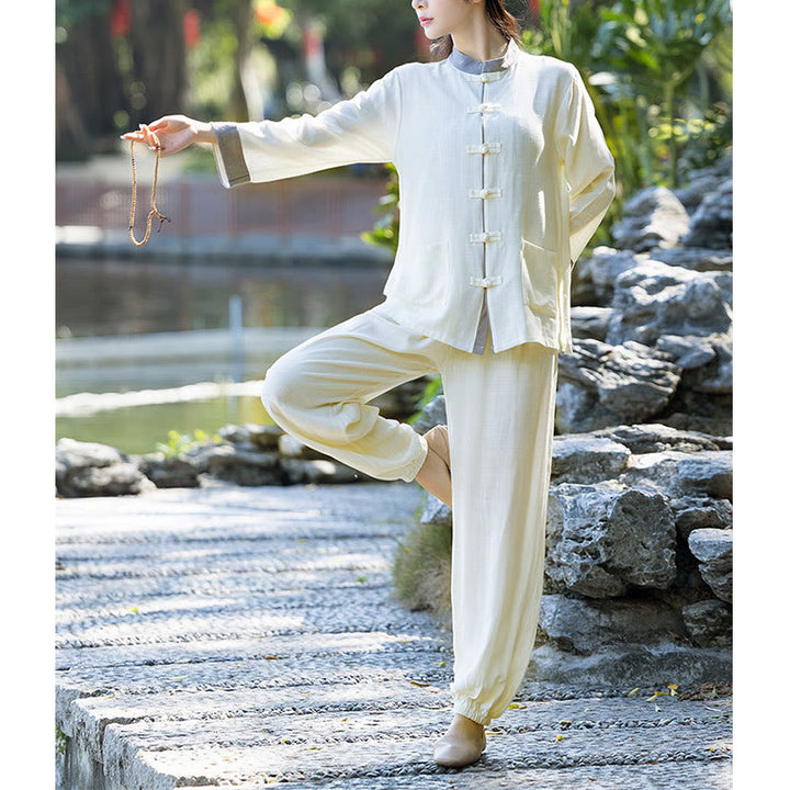 Buddha Stones Frog-Button Meditation Prayer Spiritual Zen Practice Tai Chi Uniform Clothing Women's Set