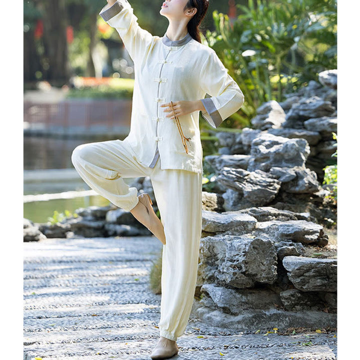 Buddha Stones Frog-Button Meditation Prayer Spiritual Zen Practice Tai Chi Uniform Clothing Women's Set