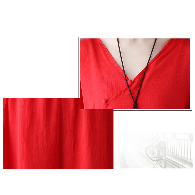 Buddha Stones V-Neck Midi Tunic Dress Wide Leg Pants Meditation Zen Practice Dance Clothing - image 17