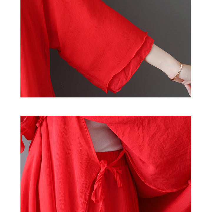 Buddha Stones V-Neck Midi Tunic Dress Wide Leg Pants Meditation Zen Practice Dance Clothing - image 15