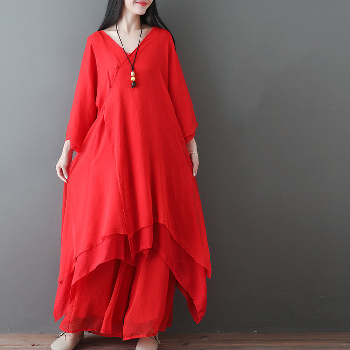 Buddha Stones V-Neck Midi Tunic Dress Wide Leg Pants Meditation Zen Practice Dance Clothing - image 11