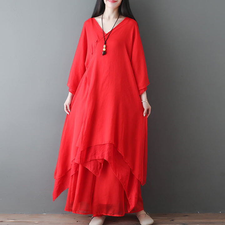 Buddha Stones V-Neck Midi Tunic Dress Wide Leg Pants Meditation Zen Practice Dance Clothing - image 10