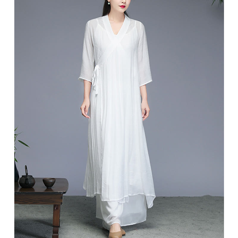 Buddha Stones Hanfu Style Midi Dress Wide Leg Pants Meditation Zen Practice Yoga Dance Clothing - image 10