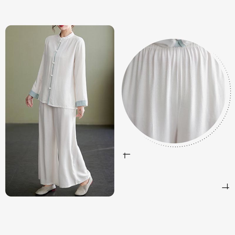 Buddha Stones 2Pcs Tang Suit Long Sleeve Shirt Top Pants Meditation Zen Tai Chi Cotton Linen Clothing Women's Set - image 8