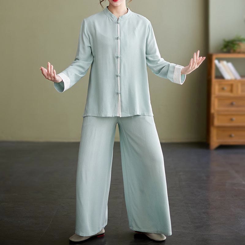 Buddha Stones 2Pcs Tang Suit Long Sleeve Shirt Top Pants Meditation Zen Tai Chi Cotton Linen Clothing Women's Set - image 17