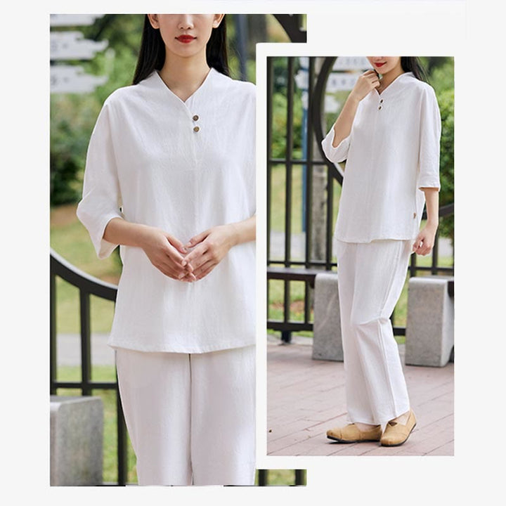 Buddha Stones 2Pcs Shirt Top Pants Meditation Zen Tai Chi Cotton Linen Clothing Women's Set - image 4