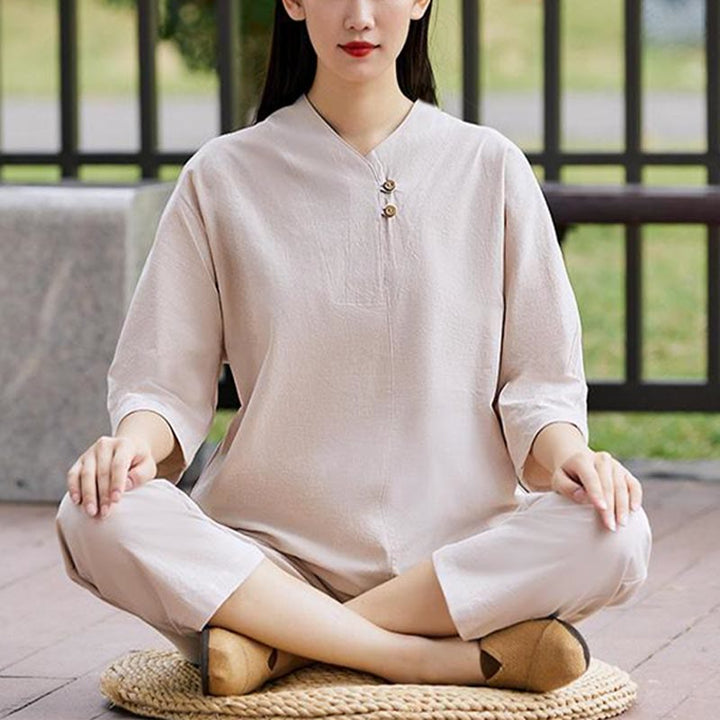 Buddha Stones 2Pcs Shirt Top Pants Meditation Zen Tai Chi Cotton Linen Clothing Women's Set - image 7