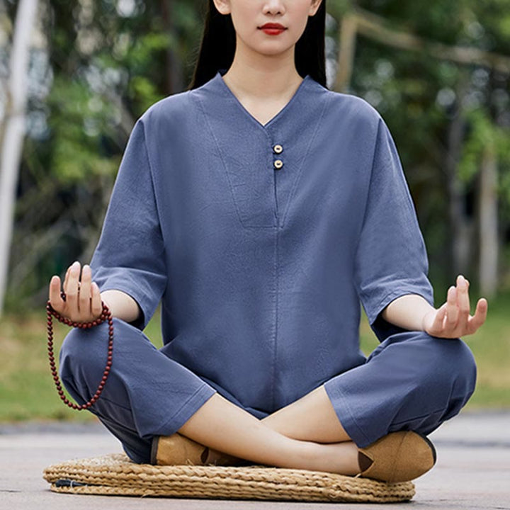 Buddha Stones 2Pcs Shirt Top Pants Meditation Zen Tai Chi Cotton Linen Clothing Women's Set - image 15