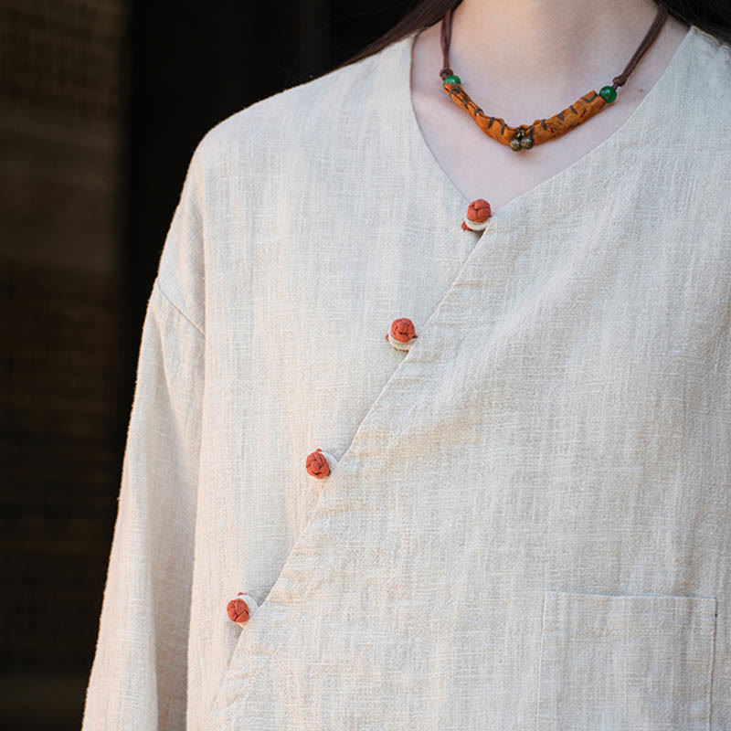 Buddha Stones Solid Color Ramie Linen Loose Blouse Long Sleeve Shirt Chinese Hanfu Top - image 8