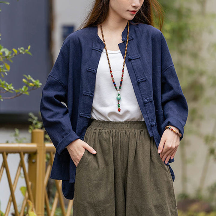 Buddha Stones Frog-Button Design Shirt Tai Chi Meditation Top Clothing Ramie Linen Jacket - image 8