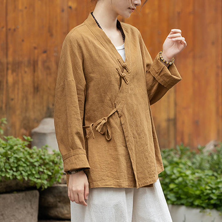 Buddha Stones Frog-Button Hanfu Design Shirt Top Ramie Linen Jacket - image 2