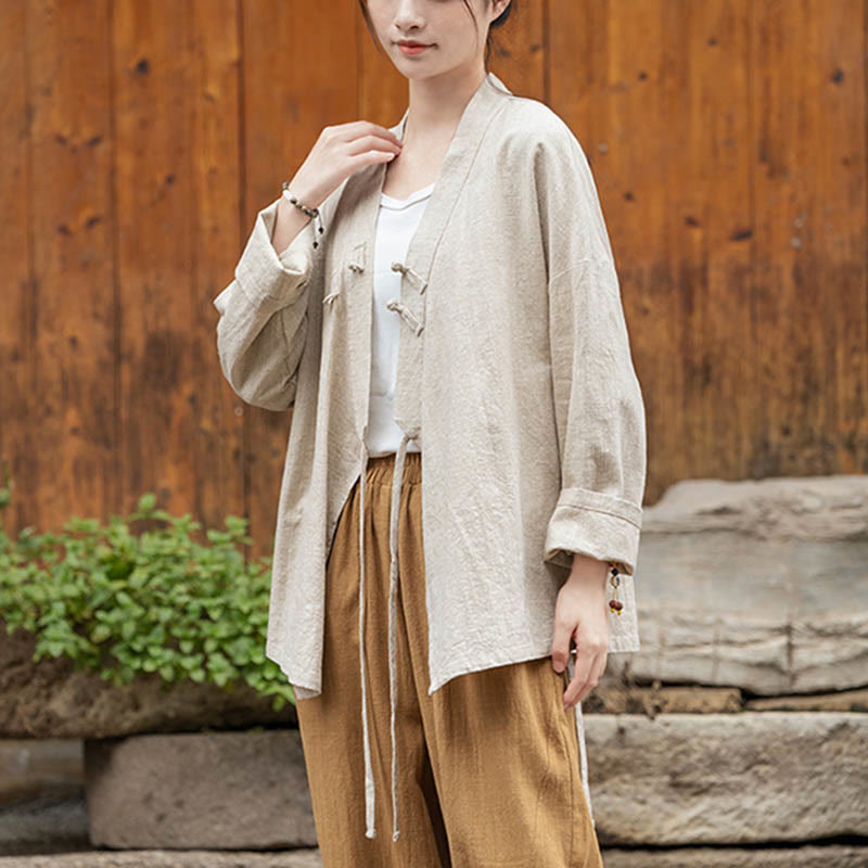 Buddha Stones Frog-Button Hanfu Design Shirt Top Ramie Linen Jacket - image 15