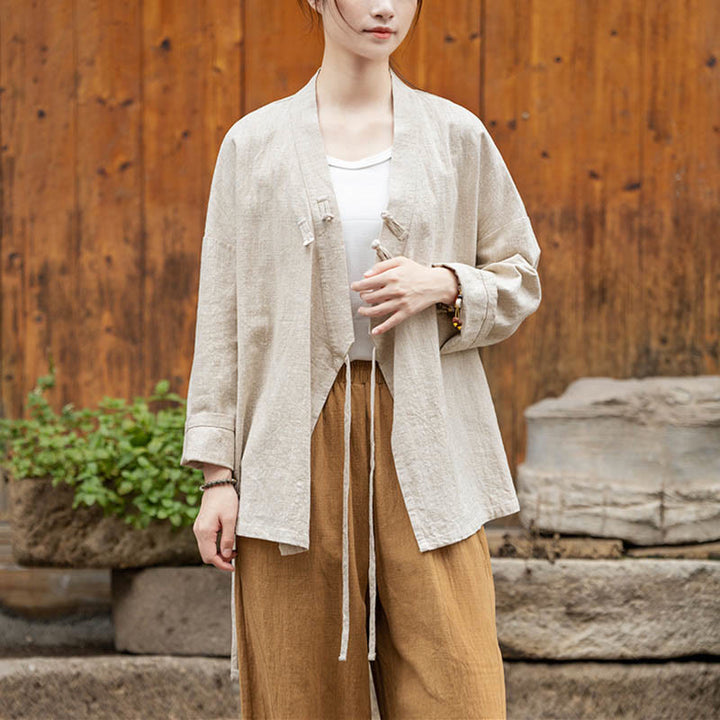 Buddha Stones Frog-Button Hanfu Design Shirt Top Ramie Linen Jacket - image 14