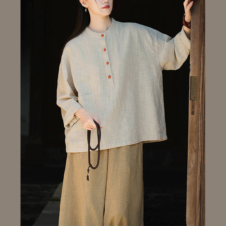 Buddha Stones Solid Color Loose Button Blouse Long Sleeve Shirt Top - image 18