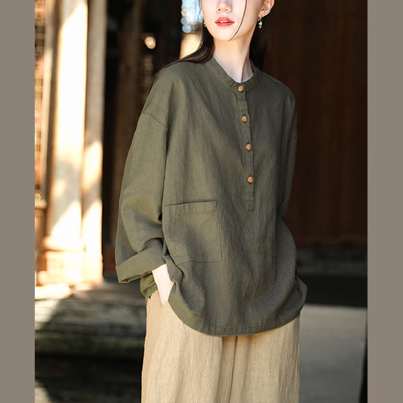 Buddha Stones Solid Color Loose Button Blouse Long Sleeve Shirt Top - image 22