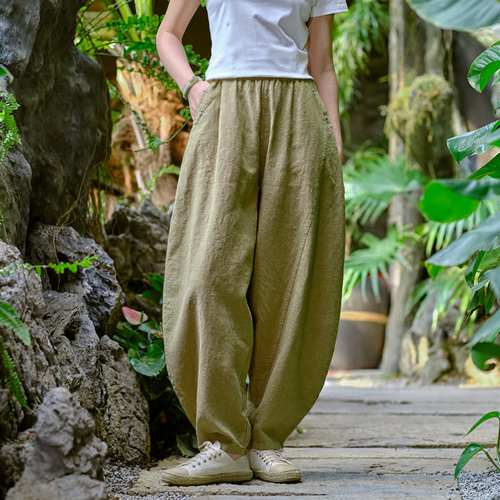 Buddha Stones Solid Color Loose Yoga Harem Pants With Pockets - Khaki，US2-8/10，UK/AU6-12/14，EU34-40/42 (F) - image 0