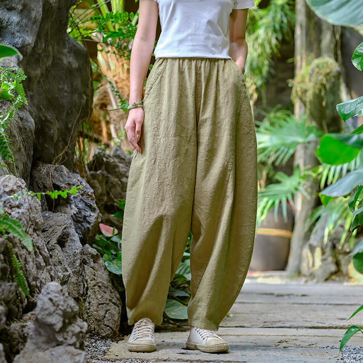 Buddha Stones Solid Color Loose Yoga Harem Pants With Pockets