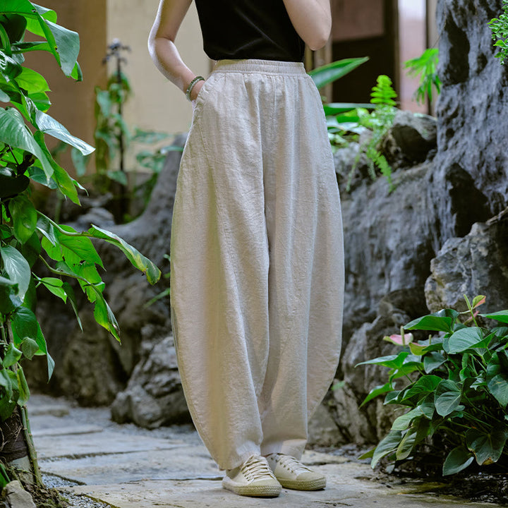 Buddha Stones Solid Color Loose Yoga Harem Pants With Pockets