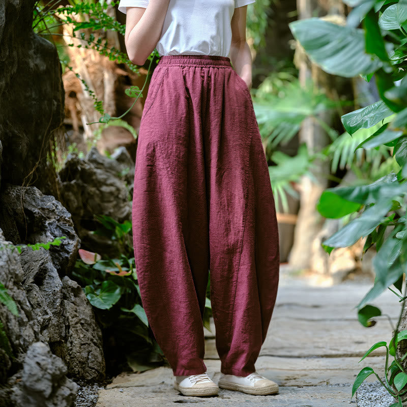 Buddha Stones Solid Color Loose Yoga Harem Pants With Pockets