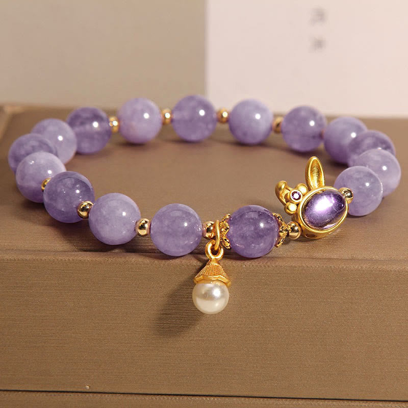 Buddha Stones Natural Purple Quartzite Rabbit Happiness Bracelet - Purple Quartzite(Wrist Circumference 14-16cm) - image 1