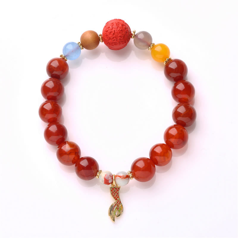 Buddha Stones Natural Red Agate Peace Talisman Fu Character Dragon Tail Confidence Charm Bracelet - image 4