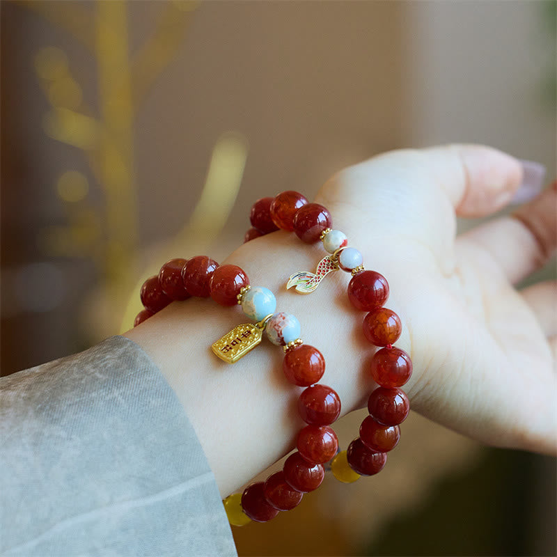 Buddha Stones Natural Red Agate Peace Talisman Fu Character Dragon Tail Confidence Charm Bracelet - image 10