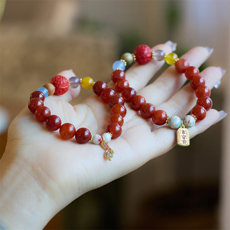 Buddha Stones Natural Red Agate Peace Talisman Fu Character Dragon Tail Confidence Charm Bracelet - image 11